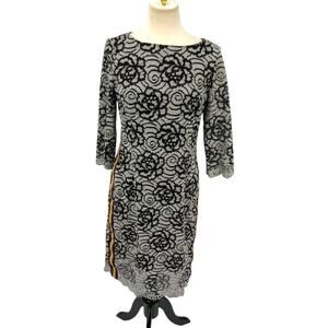 Fuzzi Black Lace 3/4 Sleeve Side Trim Midi Dress Size XL NWOT $695 MSRP
